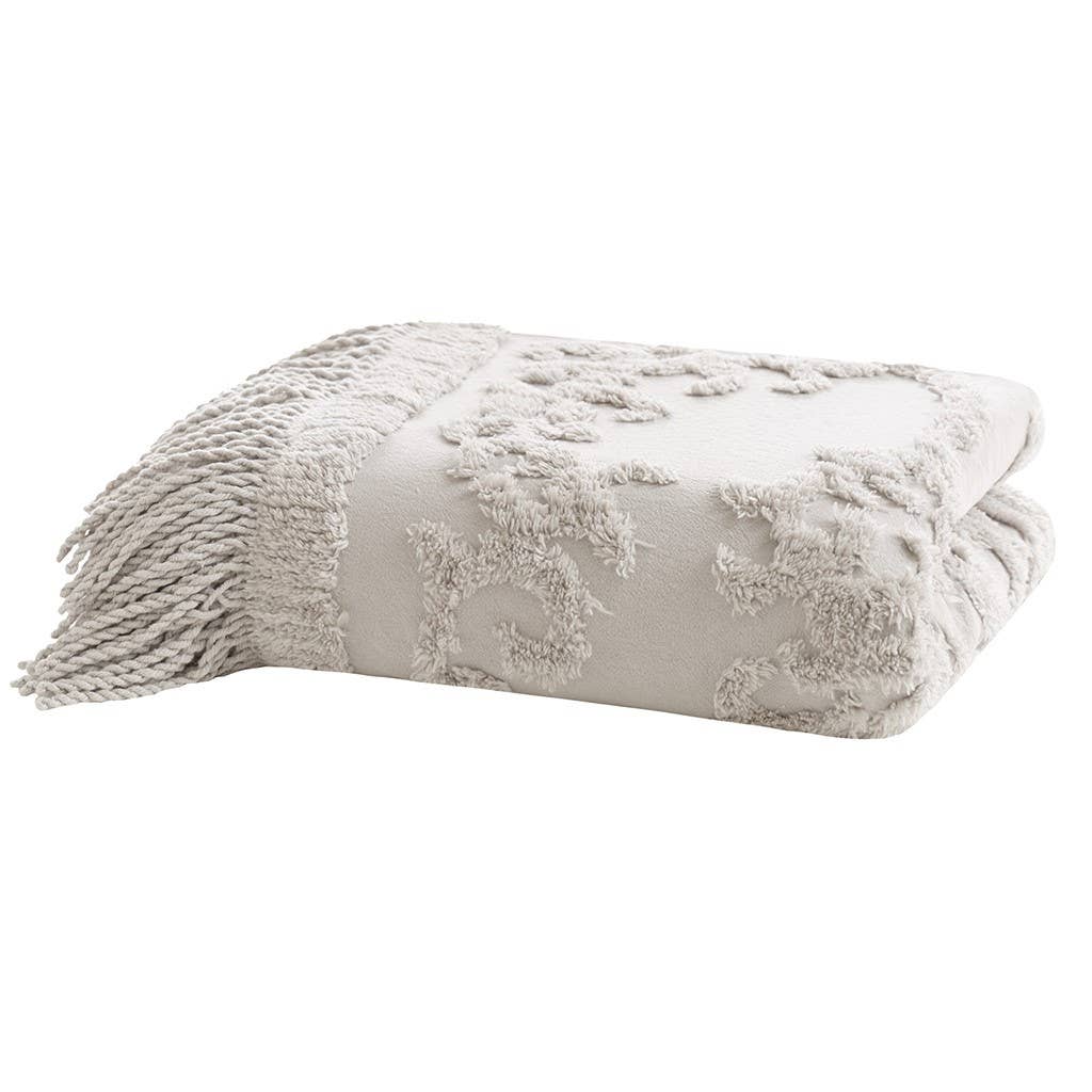 Fringed Tufted Boho Pattern Throw Blanket