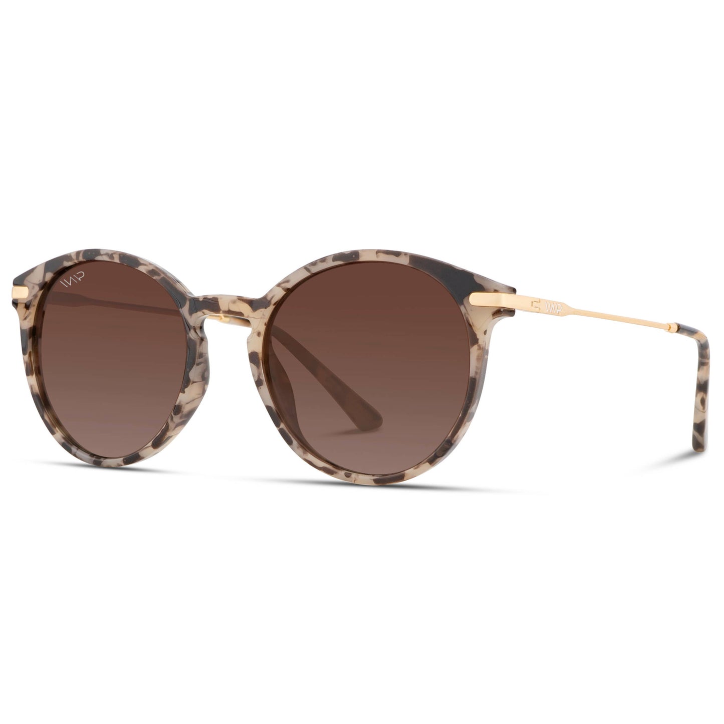 Lola Women's Round Sunglasses with Modern Metal Temple | Beige Tortoise Frame/Gradient Brown Lens