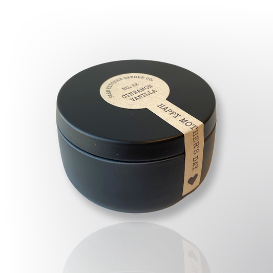 Mother's Day Luxe Tin Soy Candle- Matte Black Cinnamon Vanilla