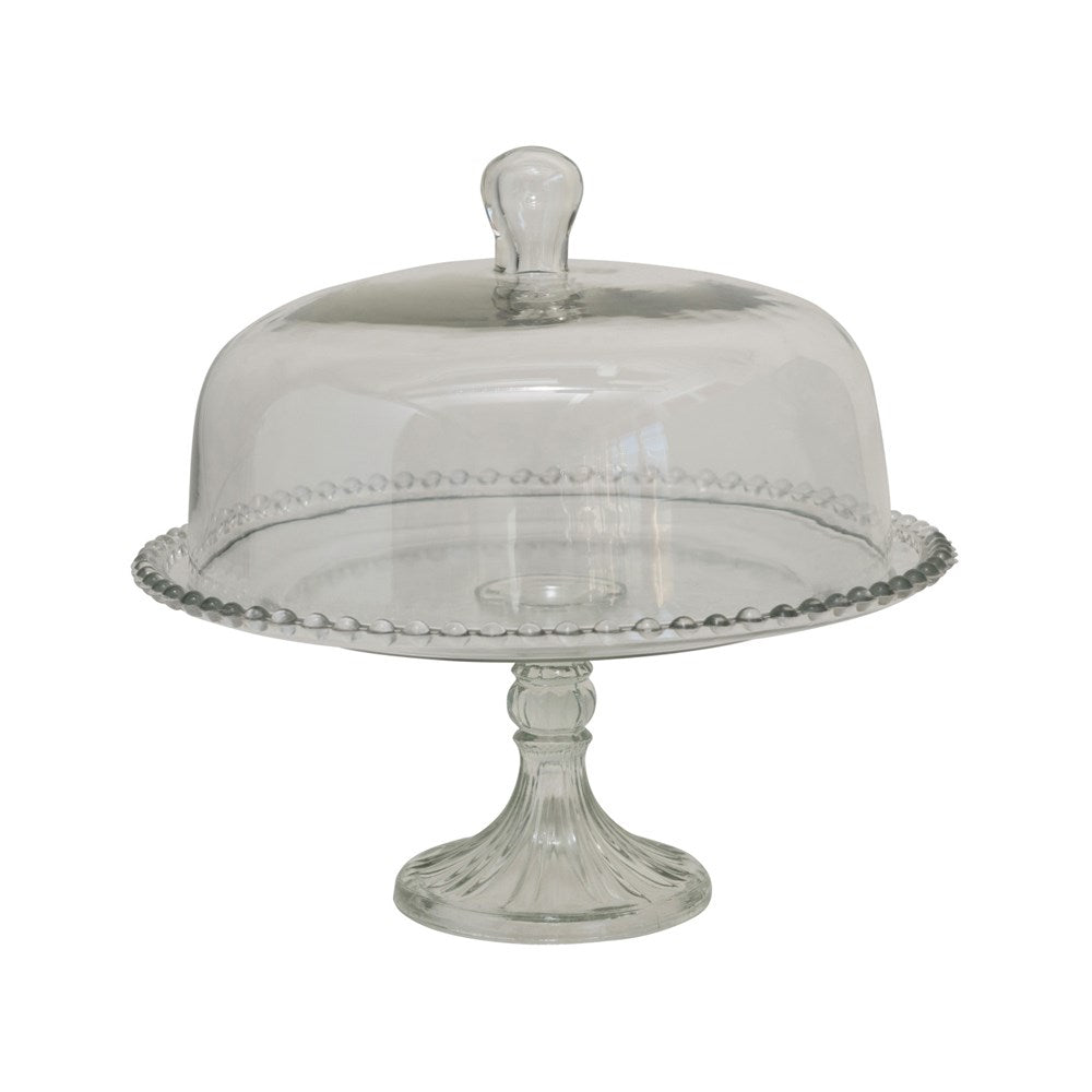 Glass Cake Stand with Hobnail Edge & Cloche