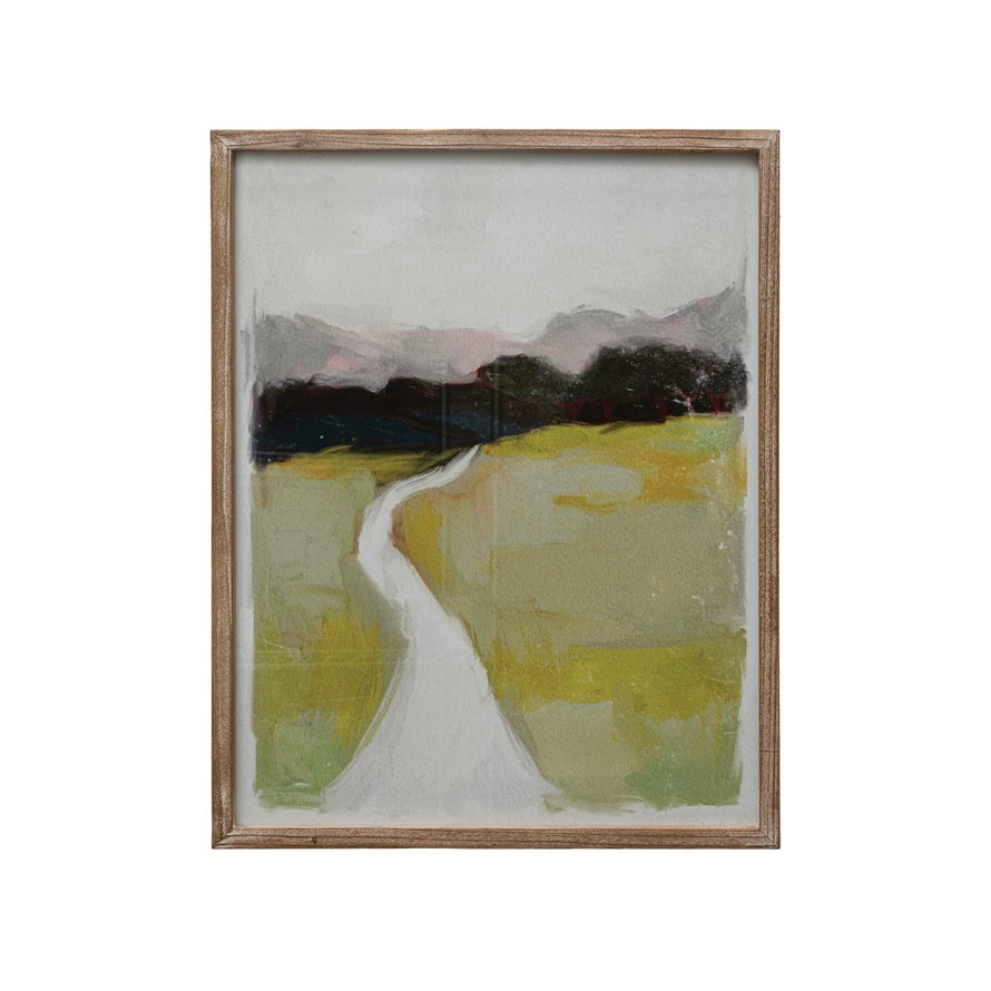 Wood Framed Glass Wall Décor w/ Landscape, Multi Color