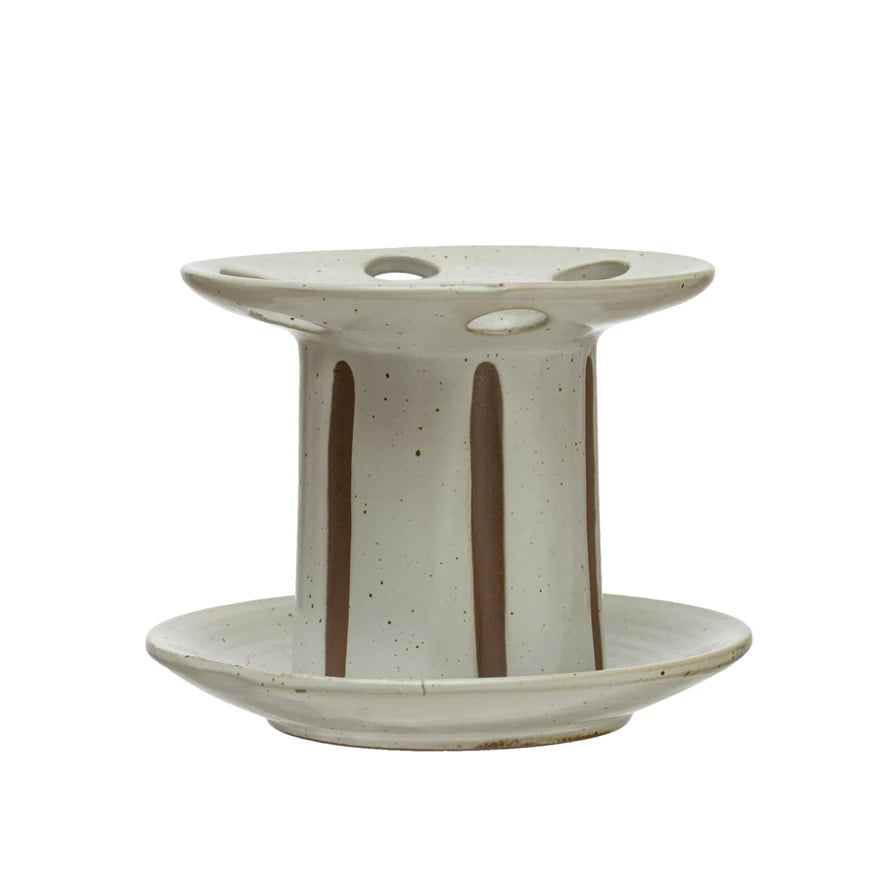 Stoneware Toothbrush Holder w/ Debossed Stripes, Reactive Glaze (Each One Will Vary)