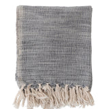 Woven Wool Blend Throw with Fringe | Blue