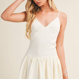 Textured V-Neck Flounced Mini Dress