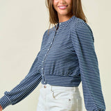 Striped Knit Button Front Blouse