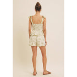 Floral Print Cotton Linen Shorts with Contrast Hem