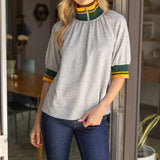 Alicia Quarter Zip Striped Elastic Band Blouse