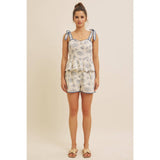 Floral Print Cotton Linen Shorts with Contrast Hem