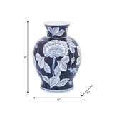Blue Ceramic Floral Round Chinoiserie Vase
