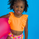Neon Tropical Adventure Waterfall Tankini 2-Piece Swimsuit with Signature Rear Ruffles: Multi-Color