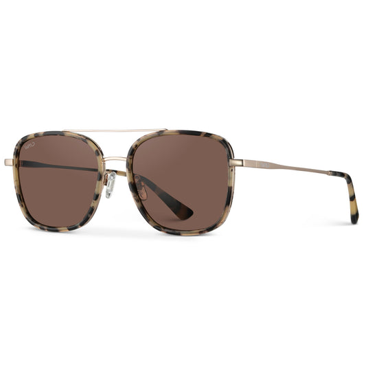 Gia - Square Metal Frame Sunglasses for Women: Beige Tortoise / Brown Lens