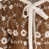 Floral Embroidered Contrast Neck Tie Detailed Top