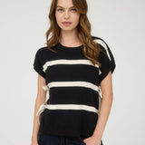 Stripe Side Tie Short Sleeve Knit Sweater