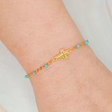 Dainty Color Dots Chain Cross Bracelet: Black