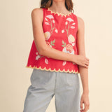 Lucy Floral Embroidery Scalloped Tank