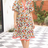 Multi Stripe Detailed Floral Print Midi Dress