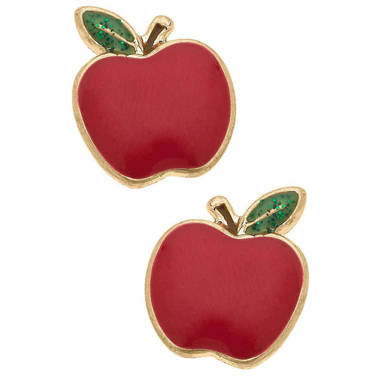 Apple Enamel Stud Earrings in Red