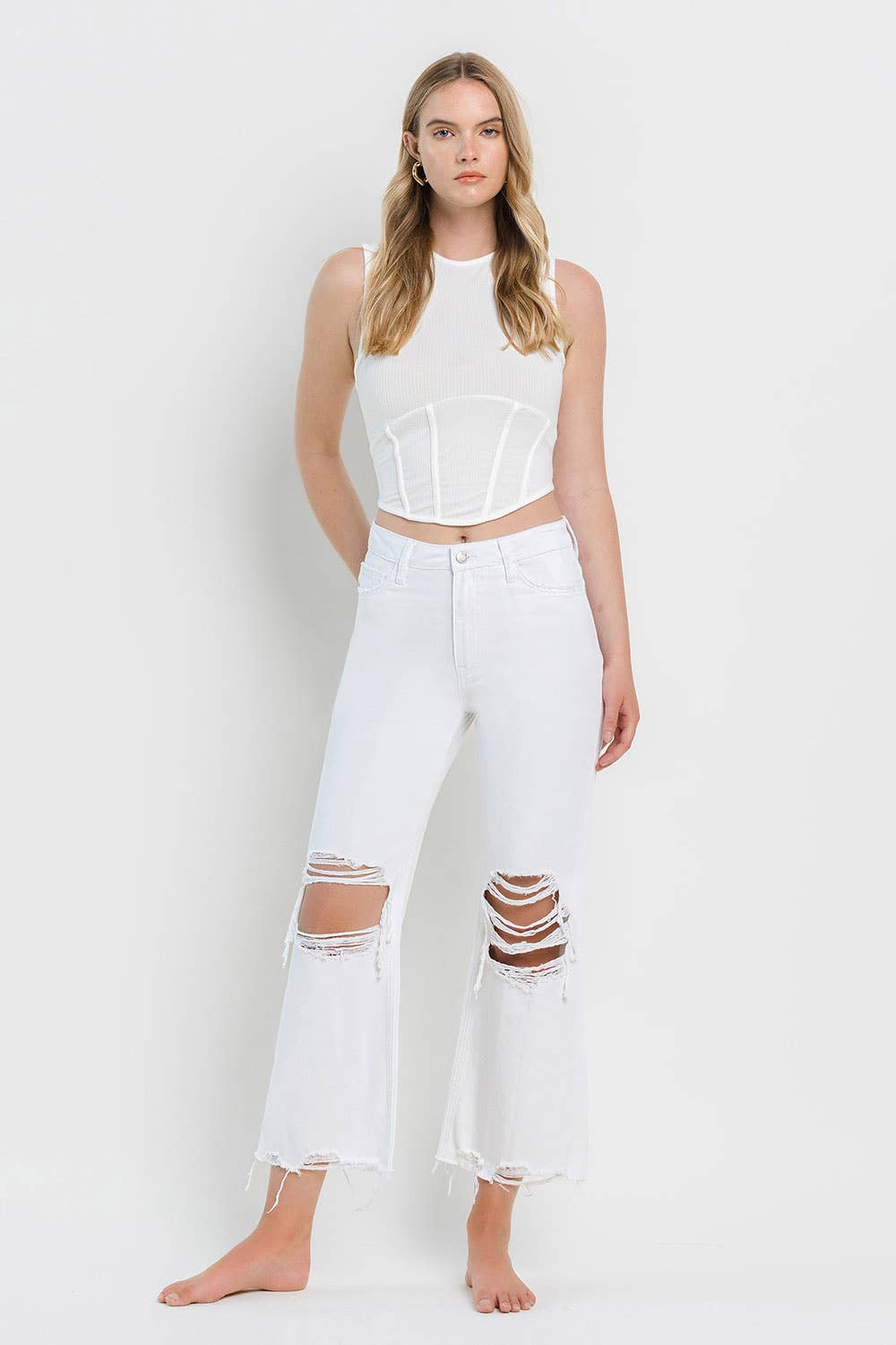 90'S VINTAGE CROP FLARE JEANS | OPTIC WHITE