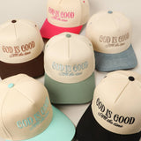 God Is Good All the Time Embroidery Trucker Hat | Brown