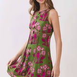 Floral Print Decorative Button Front Mini Dress