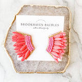 Bright Pink Sequin Wing Beaded Statement Earrings