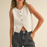 Metal Button Detail Knit Vest