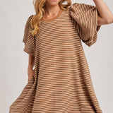 Puff Sleeve Billowy Silhouette Striped Dress