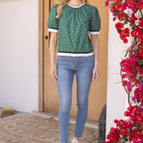 Riley Stripe Band Detailed Bow Printed Blouse