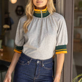 Alicia Quarter Zip Striped Elastic Band Blouse