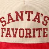 Santa's Favorite Glitter Text 5 Panel Corduroy Cap: Burgundy