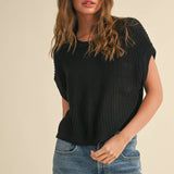 Dolman Sleeve Knitted Top - Black