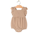 Baby Spring Overall Flutter Romper- Toffee Stripe