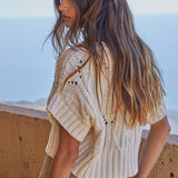 Knit Sweater Crochet Round Neck Short Sleeve Top