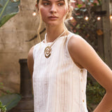 Stripe Sleeveless Side Button Detail Top