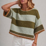 Wide Stripe Loose Fit Drop Shoulder Sweater Top