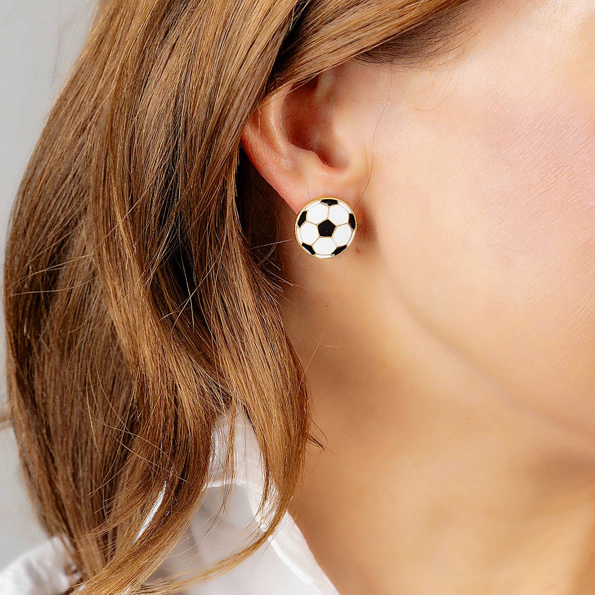 Soccer Ball Enamel Stud Earrings in Black & White