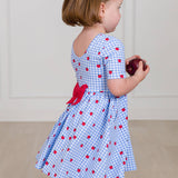 Girls Apple Orchard Gingham Short Sleeve Knit Twirl Dress