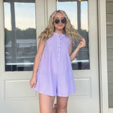 Stripe Seersucker Sleeveless Button Closure Romper