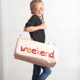Kids Pink & Tan Fuzzy Letter Weekender Travel Bag: One Size