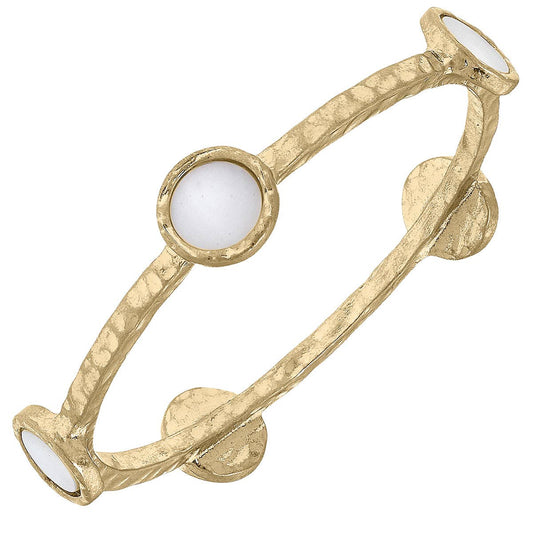 Bethany Disc Mother of Pearl Bangle in Worn Gold