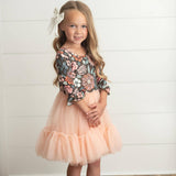 Kids Brown & Peach Vintage Floral Tulle Fall Dress