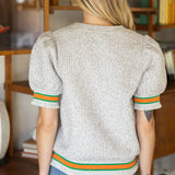 Connie Multi Color Striped Elastic Band Detailed Textured Blouse