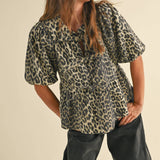 Leopard Print Tied Blouse