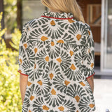 Ruffled floral V Neck and Trim Detail Printed Top