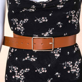 Rectangle Cutout Buckle Vegan Leather Belt: Multiple Colors