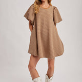 Puff Sleeve Billowy Silhouette Striped Dress