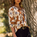 Floral Printed 3/4 Sleeve Blouse