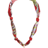 Cora Greek Keys Scarf Necklace in Red/Brown/Yellow