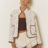 Josee Floral Print Snap Button Quilted Jacket