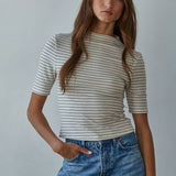 Knit Mock Neck Short Sleeve Top | Cream Black